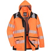 Portwest PW367 PW3 Orange Mesh Lined Hi Vis 5-in-1 Waterproof Jacket