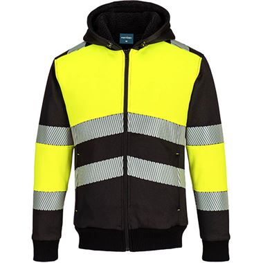 Portwest PW377 PW3 Yellow/Black Class 1 Hi Vis Zipped Winter Hoodie