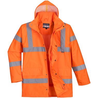 Portwest RT60 Orange Mesh Lined Hi Vis Breathable Waterproof Jacket