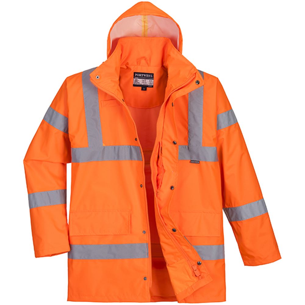 Portwest RT60 Orange Mesh Lined Hi Vis Breathable Waterproof Jacket