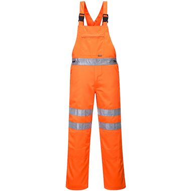 Portwest RT43 Orange Polycotton Hi Vis Bib & Brace Overalls