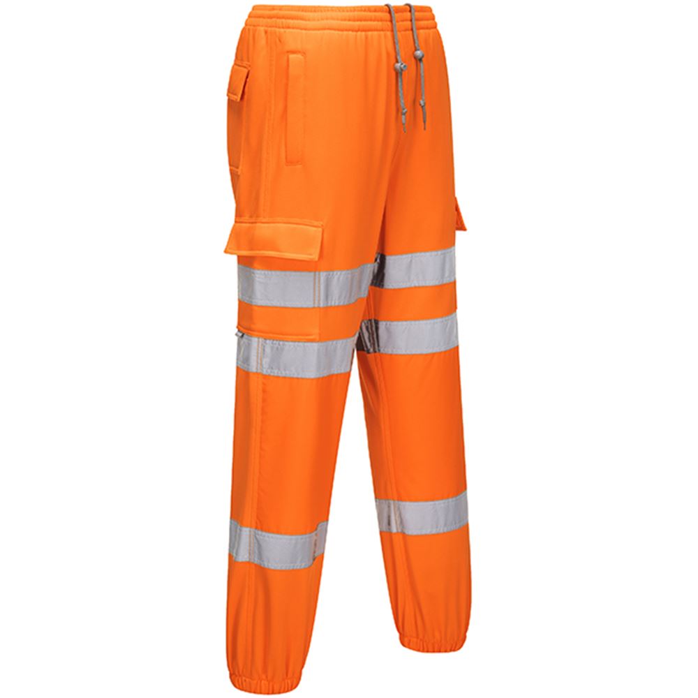 Portwest Hi Vis Trousers Joggers Elasticated Waist Knee Pad RT48 Orange Medium 
