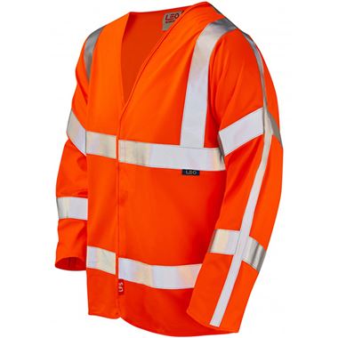 Leo Workwear Parkham Orange EcoViz Flame Retardant Long Sleeve Hi Vis Vest