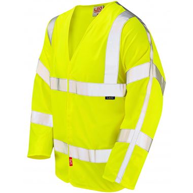 Leo Workwear Parkham Yellow EcoViz Flame Retardant Long Sleeve Hi Vis Vest