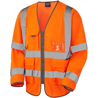 Leo Workwear Wrafton Orange Long Sleeve Superior Hi Vis Vest  