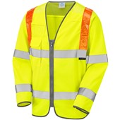 Leo Workwear Barbrook Yellow Long Sleeve Zipped Orange Brace Hi Vis Vest