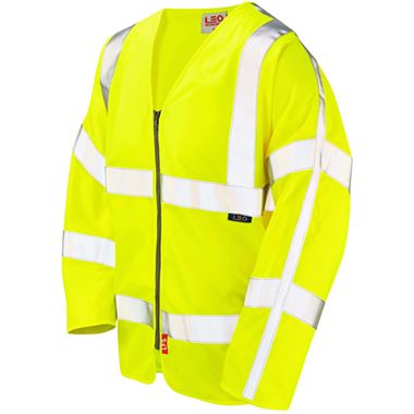 Leo Workwear Merton Yellow EcoViz Limited Fire Spread Zipped Long Sleeved Hi Vis Vest
