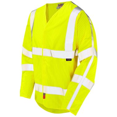 Leo Workwear Meshaw Yellow EcoViz Limited Fire Spread & Anti Static Long Sleeved Hi Vis Vest