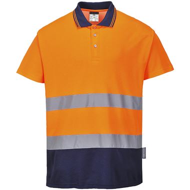 Portwest S174 Orange/Navy Polycotton Comfort Two Tone Hi Vis Polo Shirt