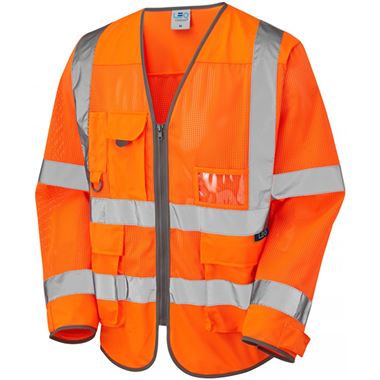 Leo Workwear Burrington Orange Coolviz Superior Long Sleeve Hi Vis Vest 