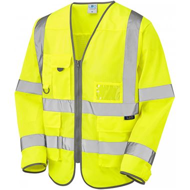 Leo Workwear Burrington Yellow Coolviz Superior Long Sleeve Hi Vis Vest