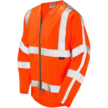 Leo Workwear Huish Orange Flame Retardant & Anti Static Long Sleeve Zipped Hi Vis Vest 