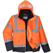 Portwest S266 Orange/Navy Padded Waterproof Hi Vis Bomber Jacket