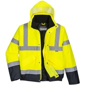 Portwest S266 Yellow/Navy Padded Waterproof Hi Vis Bomber Jacket