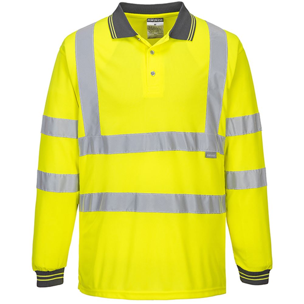 Portwest Hi Vis Long Sleeved Polo Shirt Yellow | Safetec Direct Ltd