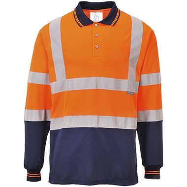 Portwest S279 Orange/Navy Two Tone Long Sleeved Hi Vis Polo Shirt
