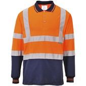 Portwest S279 Orange/Navy Two Tone Long Sleeved Hi Vis Polo Shirt