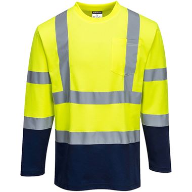 Portwest S280 Yellow/Navy Two Tone Polycotton Long Sleeved Hi Vis T Shirt