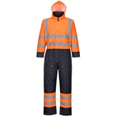 Portwest S485 Orange/Navy Quilt Lined Hi Vis Thermal Waterproof Overalls