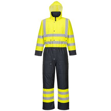 Portwest S485 Yellow/Navy Quilt Lined Hi Vis Thermal Waterproof Overalls