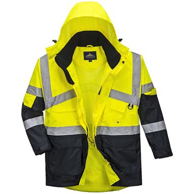 Portwest S760 Yellow/Navy Mesh Lined Two Tone Hi Vis Breathable Waterproof Jacket