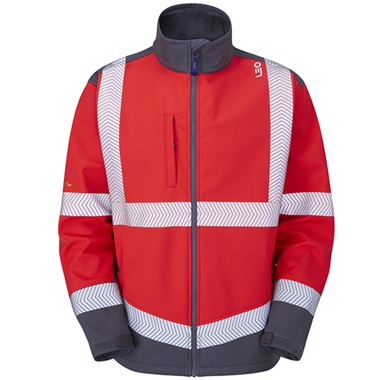 Leo Workwear Bowden Red/Grey EcoViz Hi Vis Softshell Jacket (3L)
