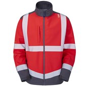 Leo Workwear Bowden Red/Grey EcoViz Hi Vis Softshell Jacket (3L)