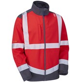 Leo Workwear Bowden Red/Grey EcoViz Hi Vis Softshell Jacket (3L)