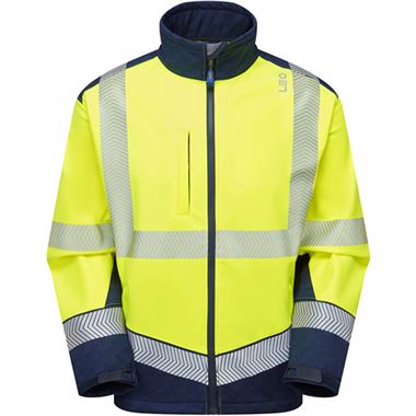 Leo Workwear Bowden Yellow/Navy EcoViz Hi Vis Softshell Jacket (3L)