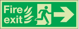 fire exit flames man arrow right 
