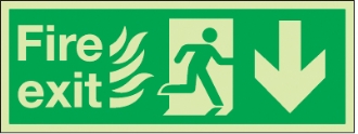 fire exit flames man arrow down 