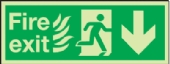 fire exit flames man arrow down 