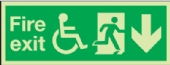 fire exit arrow down running man wheelchair 