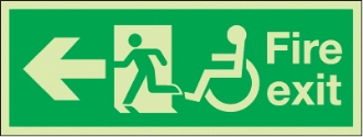 fire exit arrow left running man wheelchair 