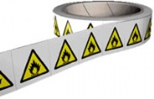 flammable labels on a roll 