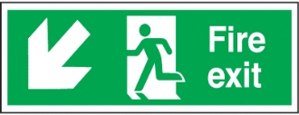 fire exit arrow diagonal down left 