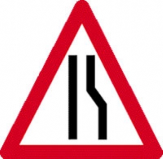 road narrows right c/w channel 