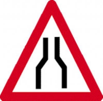 road narrows without channel 