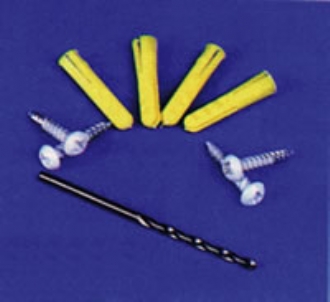4 no. 6 screws, 4 plugs and 1 drill bit
