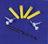 4 no. 6 screws, 4 plugs and 1 drill bit