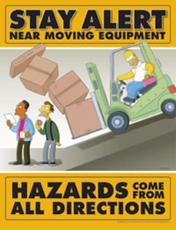 Simpsons stay alert near moving equipment