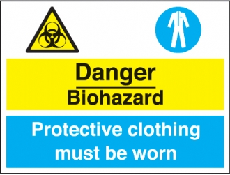danger biohazard - prot. clothing must be worn 