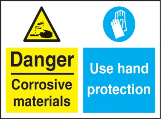 danger - corrosive materials use hand protection 