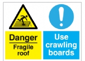 danger fragile roof/crawling boards 