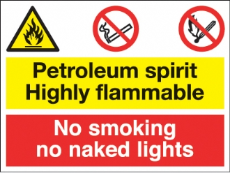 petroleum spirit/no smoking naked light 