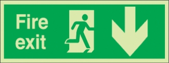 fire exit running man rignt arrow down