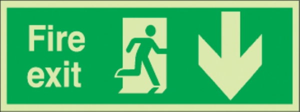fire exit running man rignt arrow down