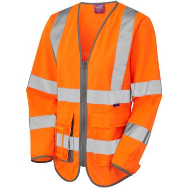 Leo Workwear Beaworthy Orange Superior Women's Long Sleeve Hi Vis Vest 