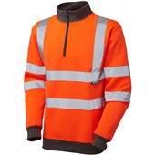 Leo Workwear Brynsworthy Orange EcoViz Polycotton 1/4 Zip Hi Vis Sweatshirt 