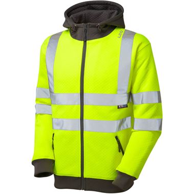 Leo Workwear Saunton Yellow EcoViz Hi Vis Hooded Sweatshirt